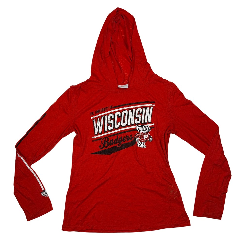 Pro Edge Wisconsin Badgers Y2K Gameday Womens Burnout Hoodie Red Distressed